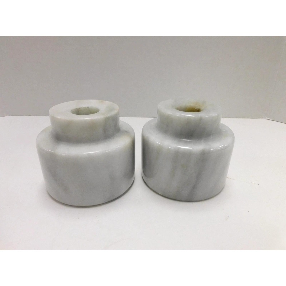 Vtg White Marble Candlestick Holders DW716